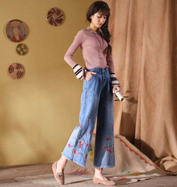 Denim Wide-Leg Pants